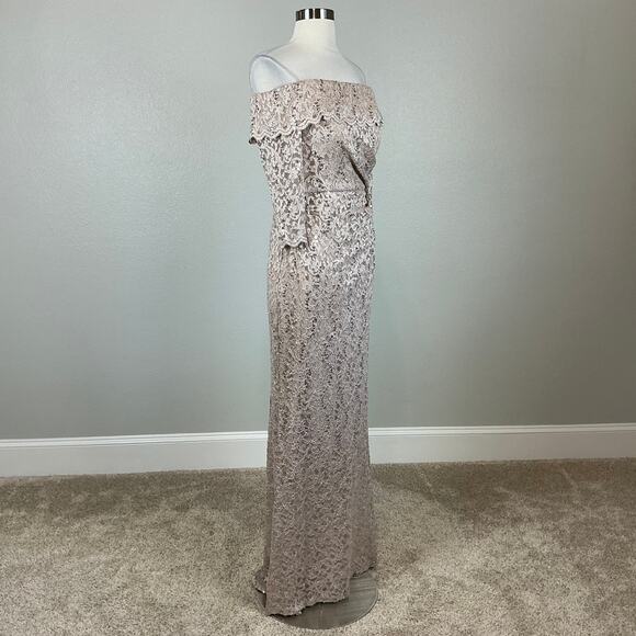Vince Camuto Sequin Lace Off the Shoulder Evening Gown Gold Size 6 Formal Dress - Picture 2 of 13